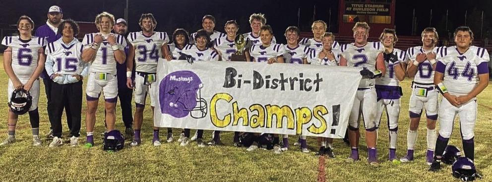 ON TO AREA The Benjamin Mustangs opened the defense of their Class 1A six-man Division 2 title in style last Friday, rolling to a 52-6 victory against Motley County in Matador. This week they play Newcastle Friday, Nov. 17 at 7 p.m. in Hamlin for the Area championship game. | COURTESY PHOTO