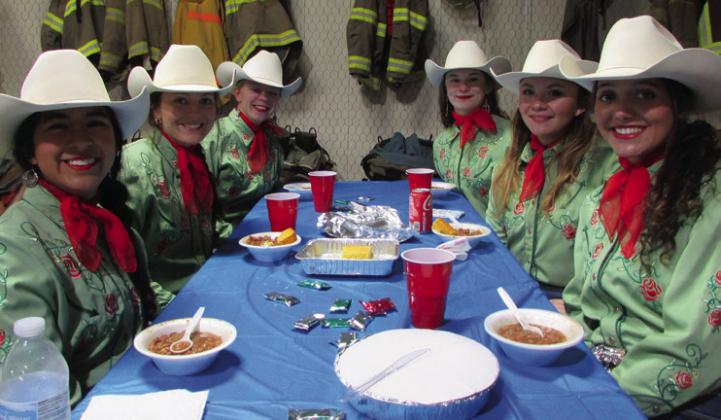 The famous HSU Six White Horse riders from Fairbanks AK, Early TX, Abilene TX, Luella TX, PeasterTX, and San AntonioTX enjoying the Beans and Cornbread Supper