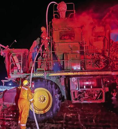 QUICK RESPONSE, QUICK SAVE The Benjamin Fire Department have possibly saved a cotton stripper after it caught on fire on Tuesday night, Dec. 9, after their quick response and efforts. | BENJAMIN FD PHOTOS