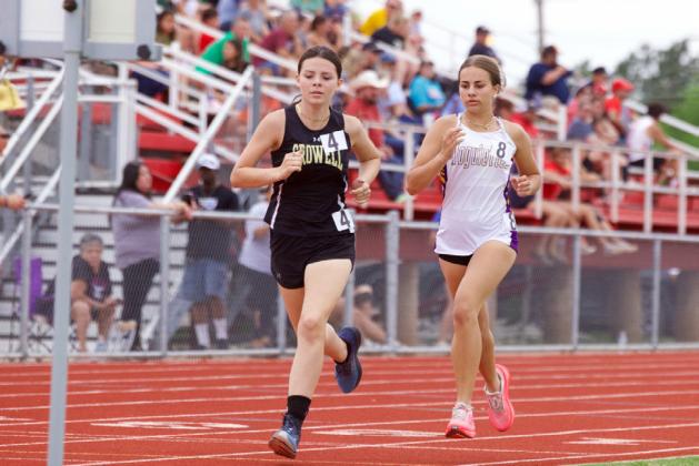 1ST PLACE IN 800m In the girls 800m run, Braylynn Meyers (left) took 1st place and dvances to regional competition. | SHERI BATY