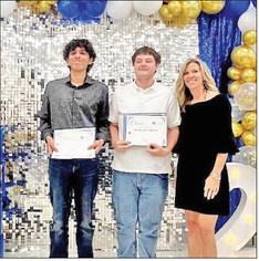 BDCANSONAWARDS$1000SCHOLARSHIPS Bluebonnetawarded $1,000 scholarships to Stamford High School graduates during their academic banquet. Pictured (left to right) are Santana Moreno, Nickolas Phelps, and SISD Counselor LeeAnn Mueller. Not pictured is Nevaeh Reyes. | COURTESY PHOTO