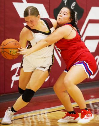 NO SECOND CHANCES Knox City’s Kamryn Pepper works to limit Paint Creek’s Lady Pirates second chance at the net. | SHERI BATY PHOTO
