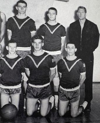 DON HASKINS (right) was the Benjamin High School boys basketball coach in 1955-1956. | BENJAMIN HIGH SCHOOL YEARBOOK, COURTESY OF WICHITA-BRAZOS MUSEUM