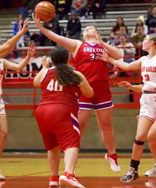 HOUNDETTESINCONTROL Kateleigh Carr reaches for the rebound as the Knox City Houndettes controlled most of the game on Jan. 20, and came away with win over Chillicothe. | SHERI BATY PHOTO