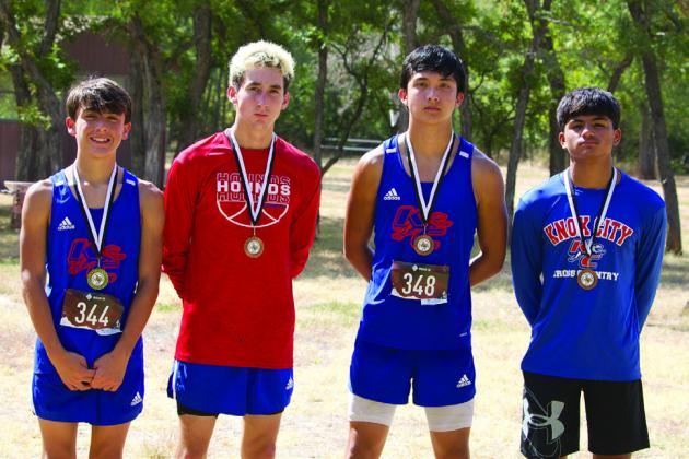KNOX CITY CROSS COUNTRY MEET KC high boys team of Izaiah Trevino, Jerry Grayson, Seth Logston and Zander Abila placed first at the cross country meet held over the weekend at Copper Breaks State Park.The meet was hosted by Crowell. IzaiahTrevino was the first runner to finish the three mile race. | SHERI BATY PHOTO