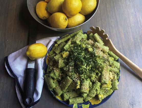 PESTO PASTA This creamy pesto pasta recipe makes a fantastic, light meal on its own, or as a side dish for a gameday barbeque. | ANGELA LARUE PHOTO