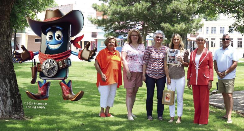 MASCOT FOR THE BIG EMPTY Ashton Kuehler taps into her family traditions to create the winning mascot for The Friends of the Big Empty organization. From left, Board of Directors Becky Offutt, Marcella Barden, Cindie Kesler, winner Ashton Kuehler, Exa Lee Smith, AlexVukasin (Board members Mariah McDermott and Jessica McDermott not available for photo). | COURTESY PHOTO