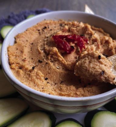 Red Pepper Hummus, a protein loaded bean dip