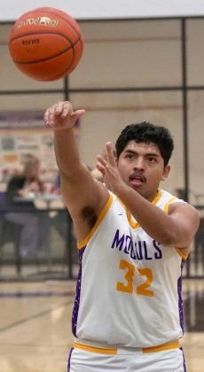 LATE FREE THROW Austin Nunez goes two for two at the free throw line late in the game against Harrold on Tuesday, Jan. 13. | LACI BOWMAN PHOTO