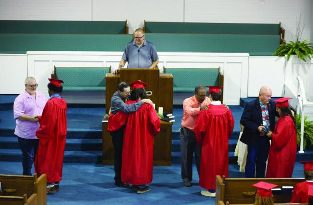 KCHS BACCALAUREATE SERVICE was held Sunday, May 12, at First Baptist Church in Knox City and hosted by the Knox City Ministerial Alliance. Graduates were blessed with a message from pastor Gene Ward. Graduates were presented with a personalized bible as area pastors prayed with each graduate as they received their bible. | SHERI BATY PHOTO