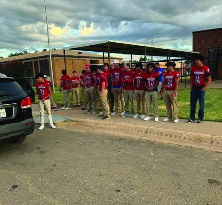 GREYHOUNDS GREET STUDENTS The KC Greyhound Football team opening doors and greeting Elementary and Junior High students last Friday morning. | COURTESY PHOTO