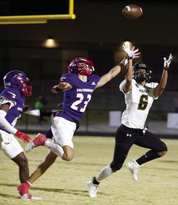 COVERAGE Bryson Callaway pressures the Happy Cowboy in the end zone. | SHERI BATY PHOTO