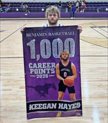 MILESTONE HONOR Congratulations go to Benjamin’s Keegan Hayes on achieving 1,000 points in his basketball career. | COURTESY PHOTO