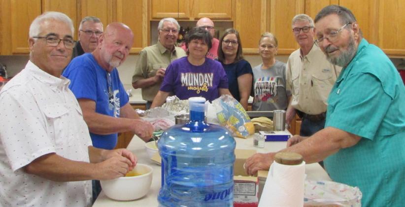 Breakfast cooking crew at the Methodist Church (L – R) Greg Cavallo, David Fisher, Bob Bowen, Jamie Welborn, Carla Key, Cody Dykes,Tara Cottingham, NancyTidwell, Jim Cowsert, Frank Dutton. | DON THOMPSON / NEWS – COURIER