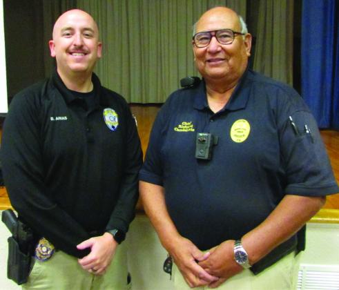 Pictured (l-r) Officer Brian Arias and Police Chief Richard Candelaria. Don Thompson/The Knox County News-Courier