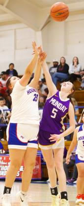 MASTERING THE KEY Houndette Aubrey Lerma works at mastering the key when the Houndettes hosted the Munday Mogulettes last Friday, Jan. 9, in their sixth district game of the season. | SHERI BATY PHOTO