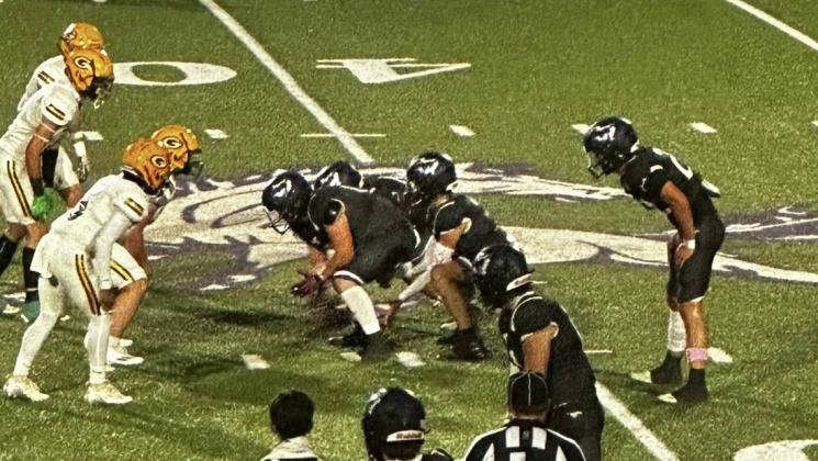 COMPLETE SHUTOUT The Mustang offense sets up against the Guthrie defense in Friday’s game ending with Benjamin completing a shutout win with 54-0. | COURTESY PHOTO