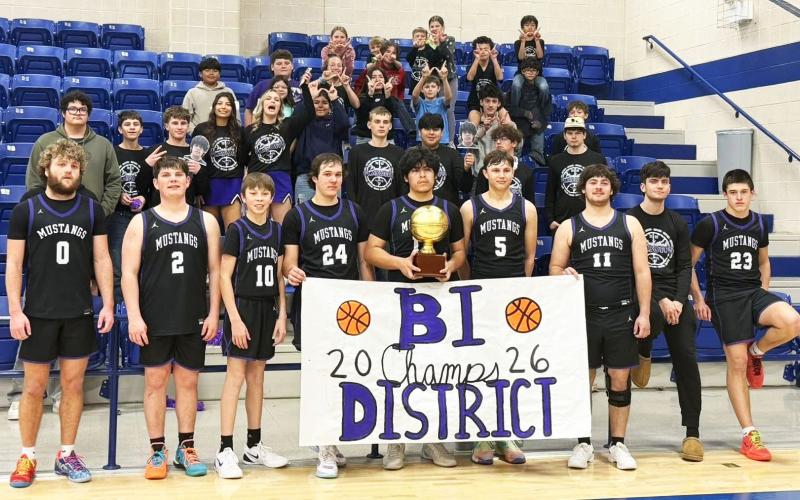 PLAYOFFWINThe Benjamin Mustangs boys basketball team secured a 71-66 bi-district playoff win against the Aspermont HornetsTuesday night in Stamford to win a bi-district gold ball. Stay tuned to the News-Courier Facebook page for next playoff schedule info. MOREBASKETBALL ACTION, PAGE 6 | COURTESY PHOTO