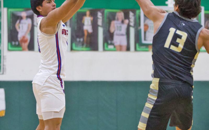 THREE AGAINST 2X Knox City’s Zander Abila nets three in a valiant run against two-time State champs Jayton Tuesday night. | SHERI BATY PHOTO