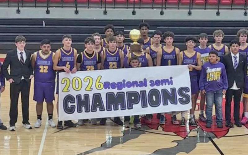 WINNINGWAYS The Munday Moguls varsity boys basketball team won the Area championship Friday, Feb. 27, 2026 by defeating theWestbrookWildcats 56-33.They advanced to the Regional playoff where they defeated the BuenaVista Longhorns 55-42Tuesday, March 3 in Brownfield. They are scheduled to face Water Valley in the Semi-finals Friday, March 6 at Abilene Christian University’s Moody Coliseum. | COURTESY PHOTO