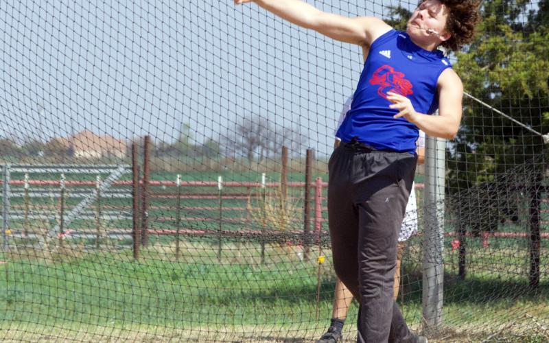DISCUS At the Munday track meet last week, Camden Swanson competes in the discus.