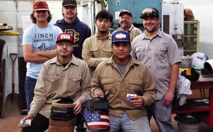 WTCWINNINGWELDERS Patricio Araya and Samuel Hernandez (front row, from left) took first place in the recent Welding Showdown in Alvin, Texas. The welding team and instructors (back row, from left), were Rowdy Atkins, Kayden Kelly, Alejandro Ruiz, Jeff Stewart, and Jeffrey Stewart (not pictured is Brody Nelson). | COURTESY PHOTO