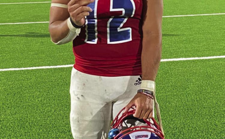HELMET STICKER WINNER WEEK 1,AUG.29-31Eachweek,Texas1A FanteammemberscoverSix-Mangamesaroundthestate.Aplayer is chosen from each team we cover each week to receive theTexas 1A Fan Helmet Sticker. The sticker will go to the player who shows several of the following characteristics on the field: Leadership, Sportsmanship, Effort, Attitude, and Good play on defense and/ or offense. This week’s Helmet Sticker winner is Knox City Senior Cameron Hernandez. | COURTESY PHOTO