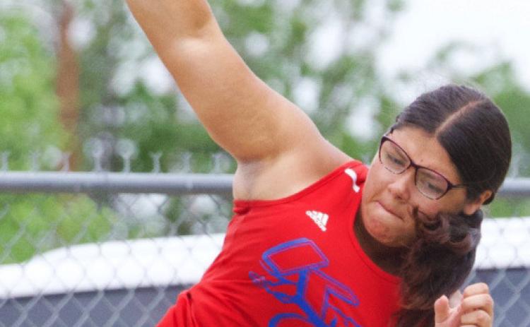 At the area track meet last week in Chillicothe, the Greyhounds advanced three girls to regional competition, including taking 1st place in the shot put. | SHERI BATY