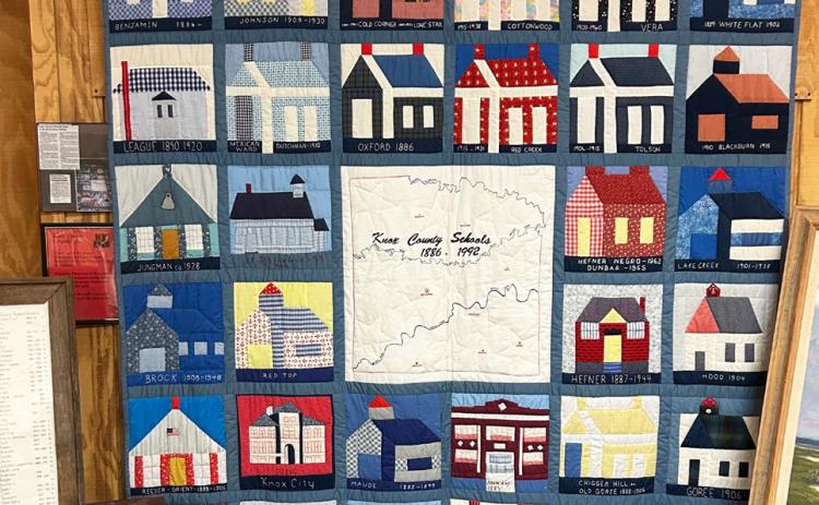 SCHOOLHOUSE QUILT A quilt sewn by Knox County crafters was raffled off, and the winner donated it to the Wichita-Brazos Museum. This quilt was the inspiration for the article on the schools that once groomed the citizens of Knox County.