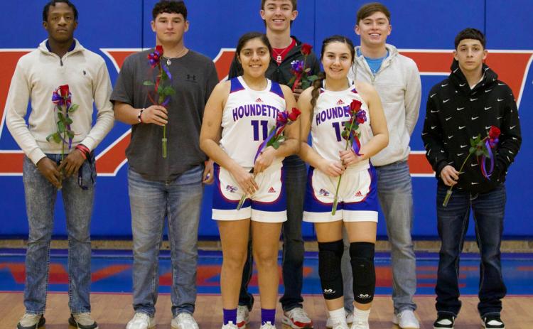 SENIOR NIGHT Devin Guillory Tristin Baxter Bryson Callaway Nicholas Trevino Caleb Arrieta; Front, Madison Espinosa, and Emilee Maynard. | SHERI BATY PHOTO