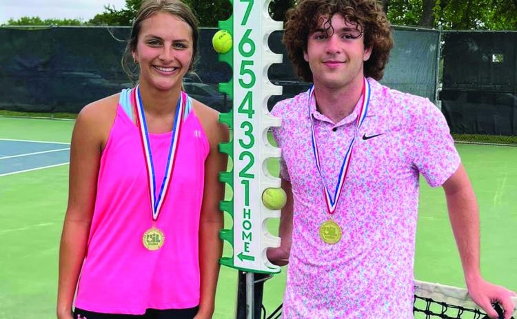 Valeria Zavala and Tallon Hayes of Benjamin competed this past week at the Region 2-A Tennis Tournament where they came home with gold medals and the Regional Champion title in Mixed Doubles. Zavala and Hayes won all three rounds of play at the Regional Tournament in San Angelo, defeating their opponents 6-3, 7-5, and 6-1. The duo will compete at the 1A State Tennis Tournament on April 25th and 26th in San Antonio. Courtesy Photo