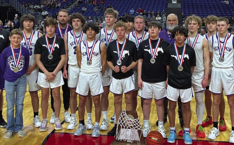 SEASONFINALE The Benjamin Mustangs ended an amazing season as the state runners up Saturday at the Alamodome in San Antonio, falling to Jayton 60-53. | SUE JANE SULLIVAN/KNOX CO. NEWS COURIER