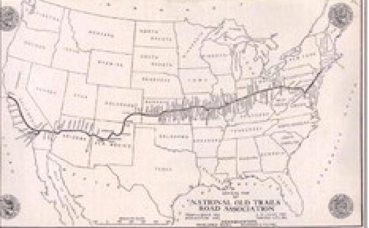 THE NATIONAL OLDTRAILS ROAD, a precursor to Route 66 from 1912 to 1926, followed the course of the National Road in the east and railroads and Indian trails in the west for more than 3,000 miles coast to coast. | WIKIPEDIA