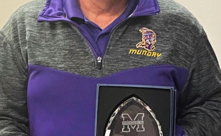 THANKS FOR SERVICE At its February board meeting, Munday CISD presented Troy Parton with a crystal award thanking him for the more than ten years of service to the school district and the community of Munday. | COURTESY PHOTO