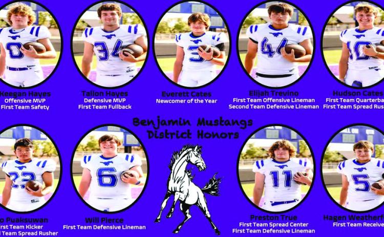 MUSTANGSRECEIVEHONORS Congrats Benjamin Mustangs on receiving All-District Honors. Hudson Cates andTallon Hayes received invites to the football All-Star game this summer. | COURTESY IMAGE