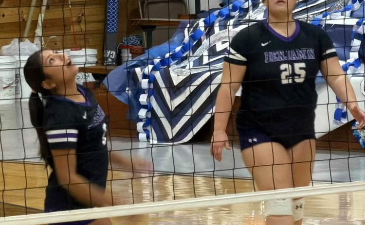 WHERE’S THE BALL? The Lady Stangs seem to be wondering where the ball went in the game at Rule. Benjamin won 3-0 to start off district on Sept. 22. | COURTESY