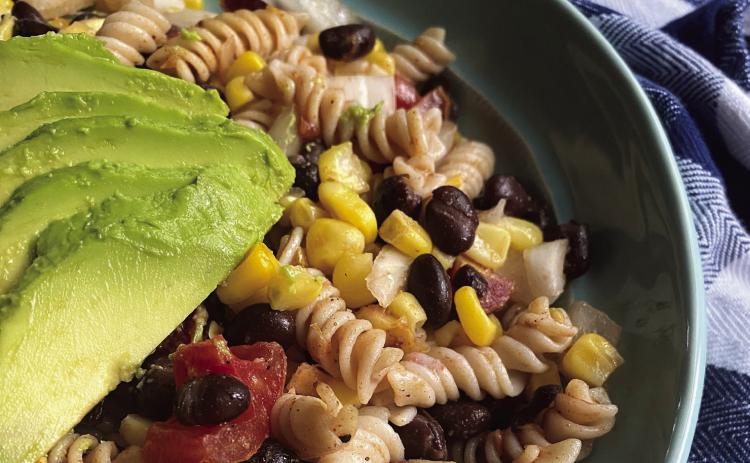 TEXAS PASTA SALAD A southwest pasta salad is vibrant with flavor that’s both satisfying and refreshing! Imagine tender pasta mingling with sweet corn, juicy black beans, and crunchy bell peppers, all tossed in a zesty, creamy dressing. It’s a quick and easy meal, perfect for a warm day, and is customizable. This dish is sure to tantalize your taste buds and provide a satisfying and delicious meal. | ANGELINA LARUE PHOTO