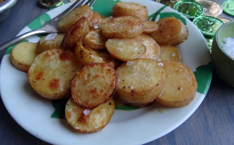 ARECENTTREND for preparing“melting potatoes”uses the same technique I use for roasting them at a high temperature to crisp the outside of the potatoes while building steam on the inside, creating a soft, fluffy interior. | ANGELINA LaRUE PHOTO