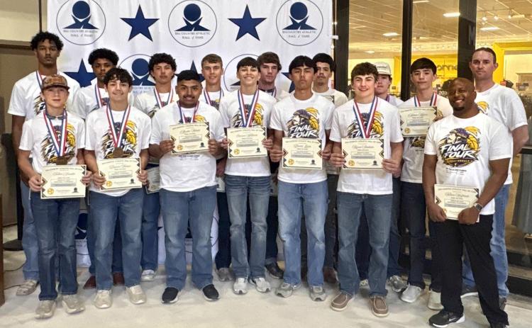 HALL OF FAME HONOR The Munday Moguls boys basketball team and coaches were recognized Sunday afternoon, March 22, 2026, by the Big Country Athletic Hall of Fame for their success in advancing to the State Final Four this season. The team’s picture will be displayed on the Wall of Champions inside the Big Country Athletic Hall of Fame Museum. | COURTESY PHOTO