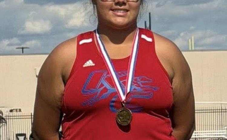 STATE BOUND Knox City’s Audri Perez qualified for the state track meet, finishing in 3rd place in the Region 2A track meet and winning the wild card. She will be competing in Austin May 14-16. | COURTESY PHOTO