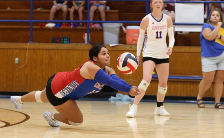 MILEY ARRIETA hits the court and saves the point in an August 10 match against Electra.