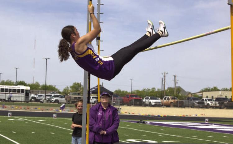 1st PLACE IN POLE VAULT Brooke Urbancyk reaches the sky in girls pole vault, taking 1st place. | SHERI BATY PHOTO