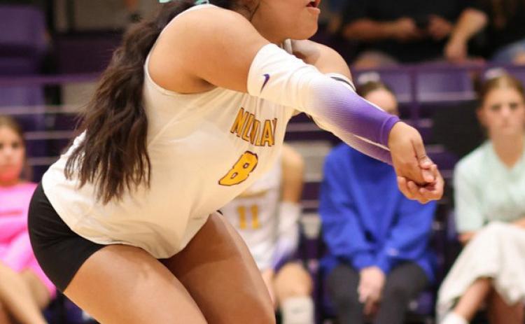 SET IT Nayeli Nunez hustles to the ball in the Saturday match up against Knox City as part of the Live Like Lexi Tournament. | COURTESY PHOTO