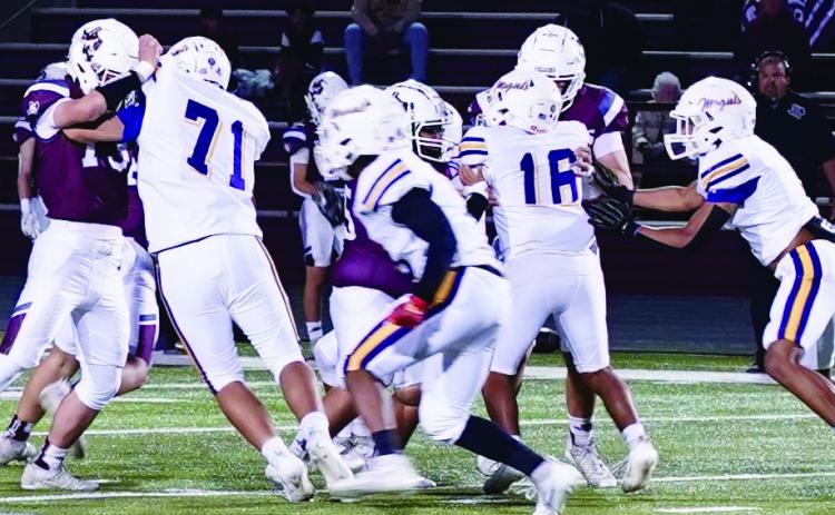 DISAPPOINTING LOSS FOR MUNDAY Moguls defensive lineman Seniors Aaron Quintero, AJ Diaz, and Mance Phillips fought hard against the Seymour Panthers offense but came up short with the Panthers winning the game with a final score of 38 over the Moguls 20. | LACI BOWMAN