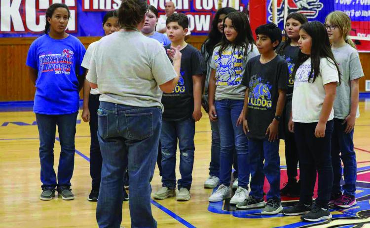 Knox City 5th grade band sings the National Anthem before the Houndettes and Rotan volleyball match. Sheri Baty/The Knox County News-Courier