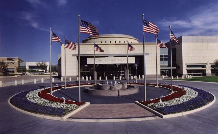 George H.W. Bush Presidential Library | Situated on the A&amp;M University campus, this library is also the Bush family gravesite, a tranquil space for honoring and remembering the life of President GeorgeH.W.Bush,FirstLadyBarbaraBushandtheirdaughter,Pauline Robinson“Robin”Bush. | ARCHIVES.GOV PHOTO