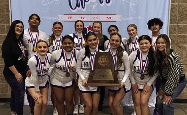 MOGULVARSITY CHEERLEADERS BRINGTHE SPIRIT The Munday Mogul Cheerleaders came away from the State UIL Spirit Contest with 3rd in state. Congratulations to the MundayVarsity Cheerleaders and their coach Mrs. Evans. | COURTESY PHOTO