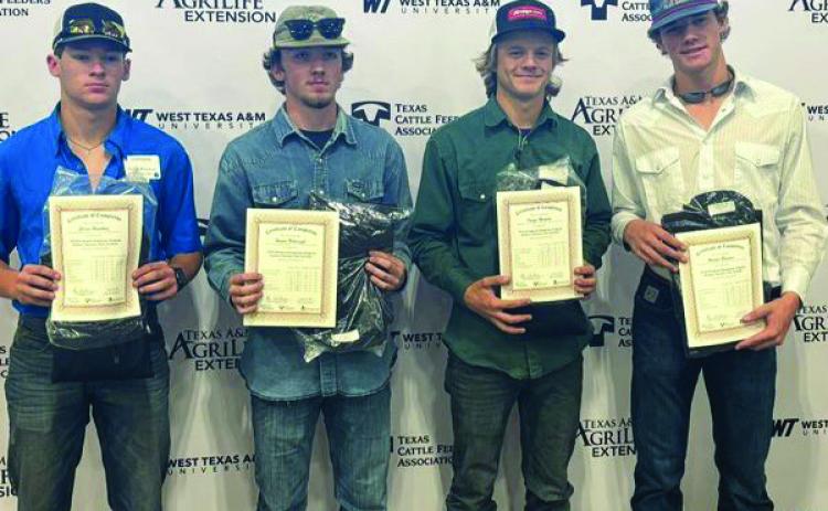 MUNDAY AG STUDENTS AWARDED Congratulations to Ag students Carson Breedlove, Hunter Urbanczyk, Kanyn Mauldin, Haiden Bowman for earning their Feedyard Technician Certificates. | COURTESY PHOTO