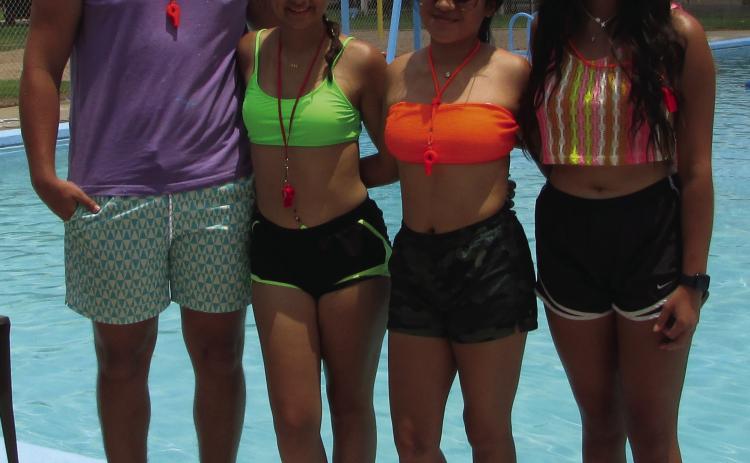 (l-r) Lifeguards Aiden Loper, Bailey Lyles, Aggie Aguilar, Manager Trinity Rodriquez (Delaney Leija was not available at the time photo was taken). Don Thompson/The Knox County News-Courier