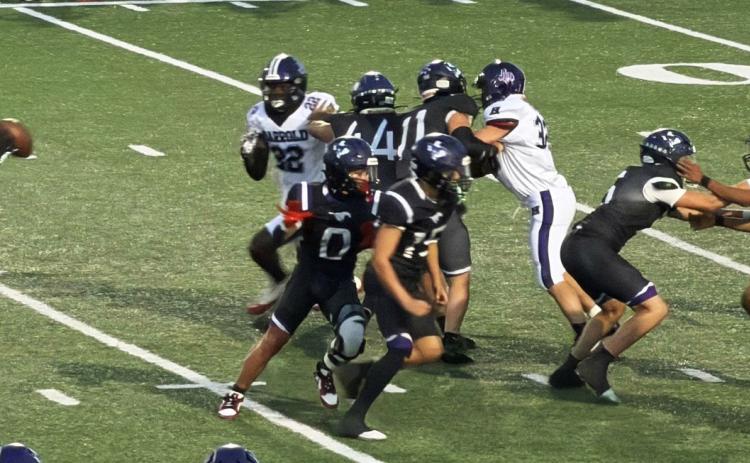 STUNG Benjamin was unable to get much going against a strong Harrold team, falling 71-26 at home Sept. 24. | COURTESY PHOTO